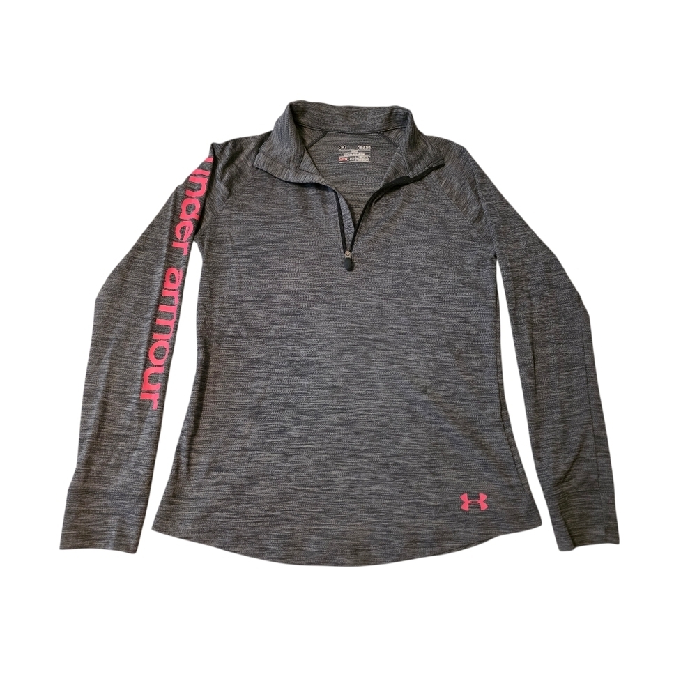 Under Armour HeatGear 1/4 Zip Pullover Women’s Large Gray Pink Athletic Top